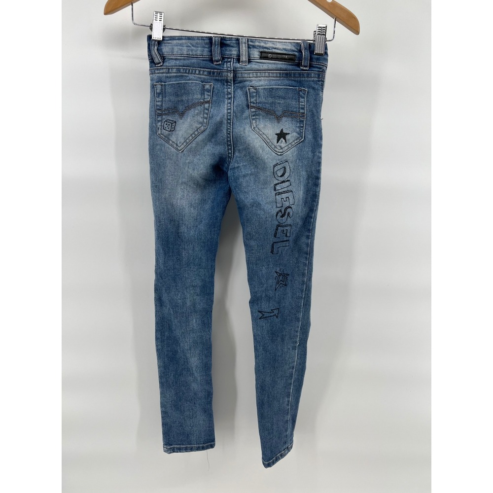 Diesel Kid Girls Super Slim Skinny Jeans Blue Embellished/Embroidered Size 8 - Picture 4 of 12